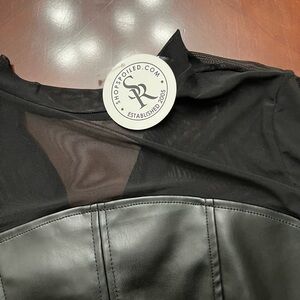 Black Mesh and Faux Leather Top